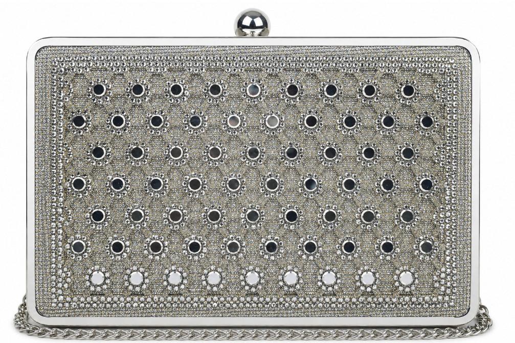 Bolso Clutch de Fiesta Menbur AMB14  Plata con Pedrería