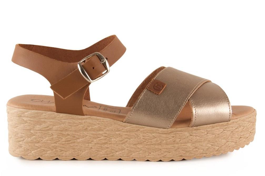 Sandalias con cuña Chamby 320 en platino para mujer