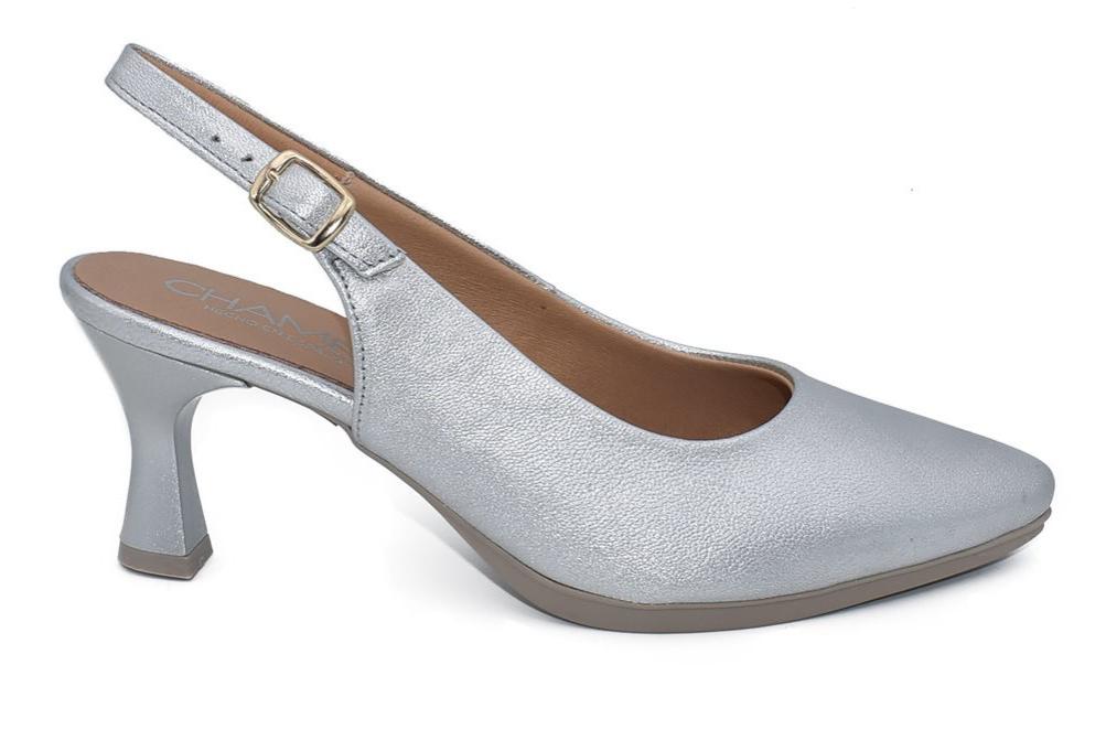 Zapatos de tacón medioDestalonados Chamby 4241 Plata Mujer | Slingback de Piel para Fiesta y Eventos