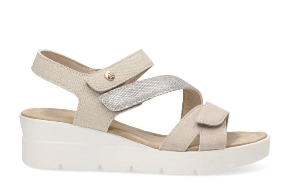 Sandalias de Cuña ETIKA by ARMONY Palmones 40006 Beige para Mujer con Tiras Cruzadas