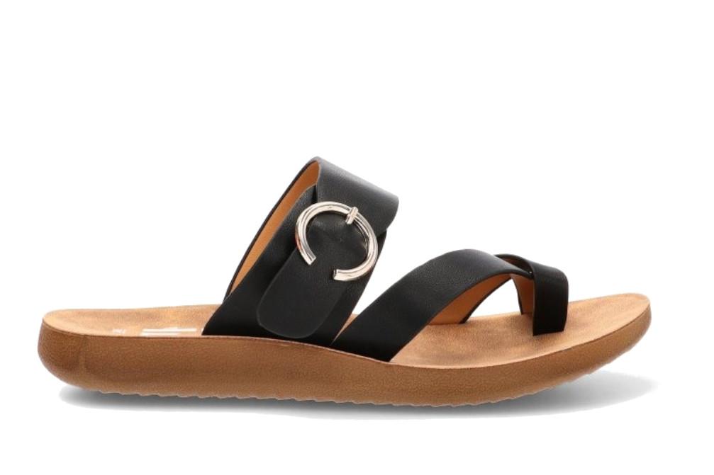Sandalia plana ETIKA 10128 en negro para mujer | Sandalia con Hebilla