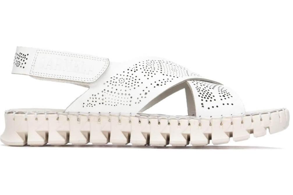 Sandalias planas Carmela 163216 blanco de Piel con Tiras Cruzadas para mujer