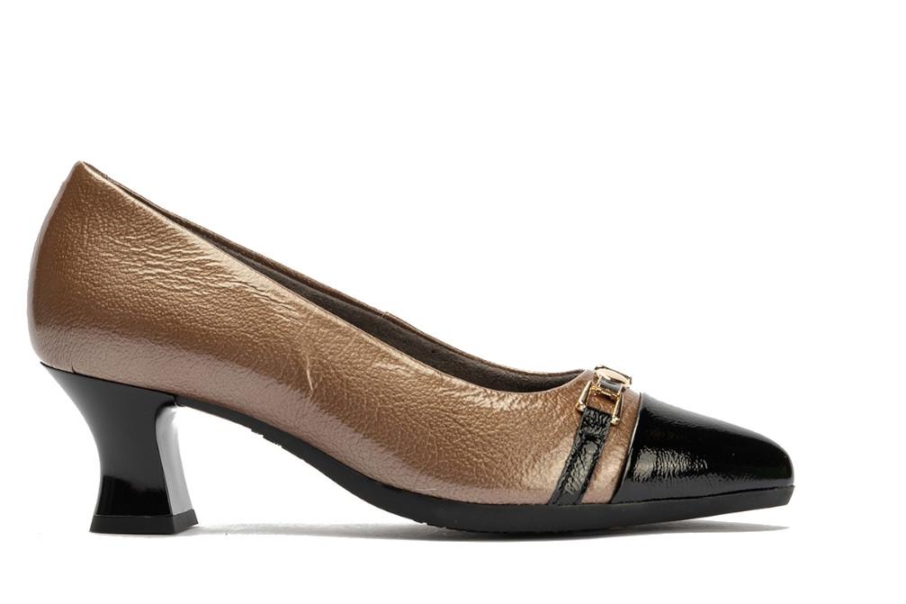 Zapatos de Tacón Cómodo Pitillos 11682 Negro Topo Mujer – Zapatos de fiesta de Piel Elegante
