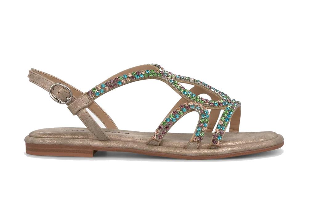 Sandalias Planas Alma en Pena V2651514 Metalizadas con Tiras y Punta Cuadrada