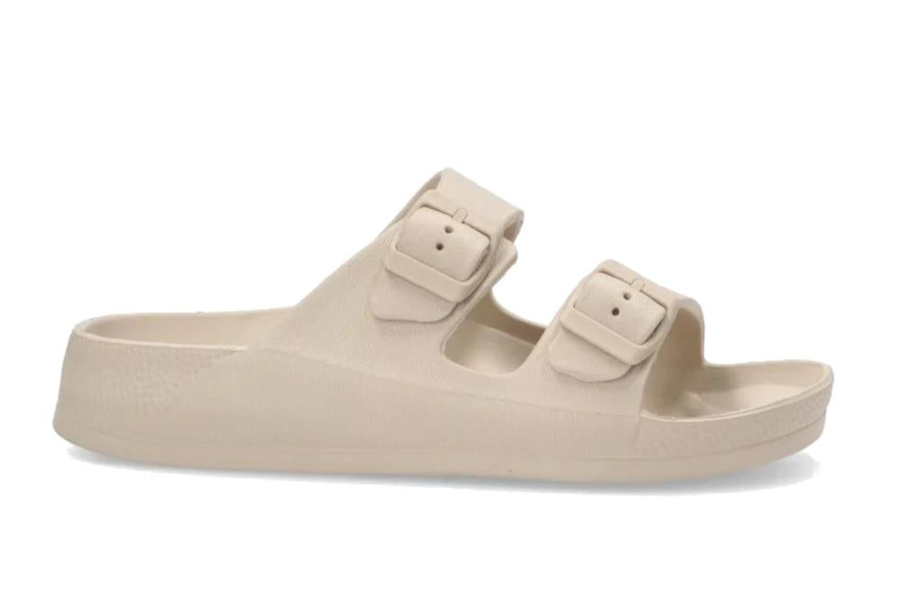 Sandalias planas Bio de Goma ETIKA NISIROS 10076 Beige para Mujer con Hebilla - Chanclas de piscina