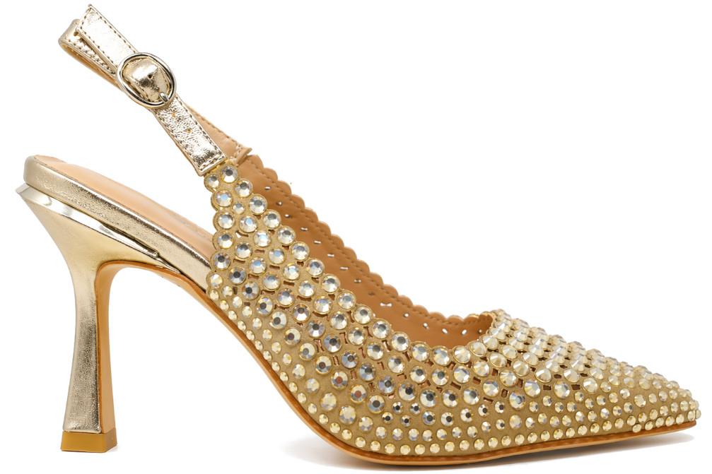 Zapato de tacón Alma en Pena V261808 en dorado con pedrería para mujer – Zapatos de fiesta