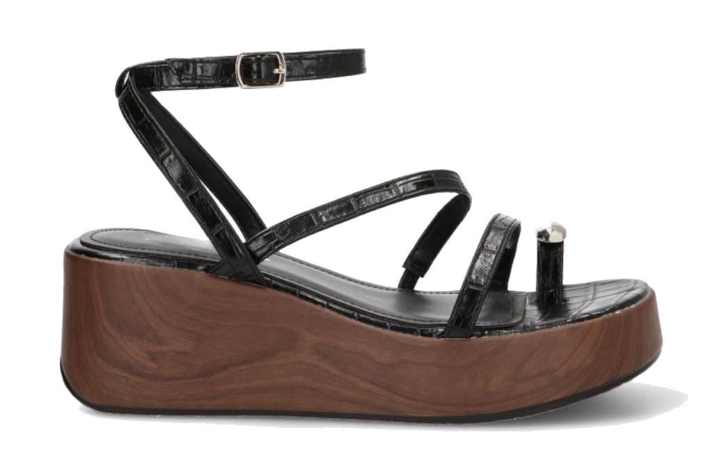 Sandalia de dedo con cuña media ISTERIA 1112 Negro para mujer| Comodidad y Estilo para Verano