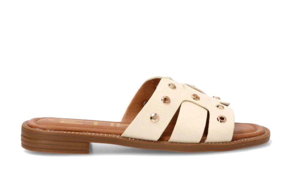 Sandalias planas de Pala ETIKA Anacapri 10162 blanco para Mujer con Tachuelas