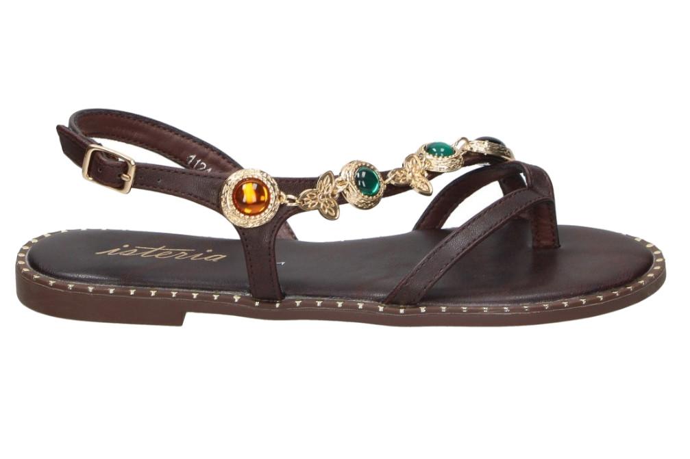 Sandalias Planas Mujer Isteria 1124 Marrón Chocolate | Sandalias Veganas con Hebilla