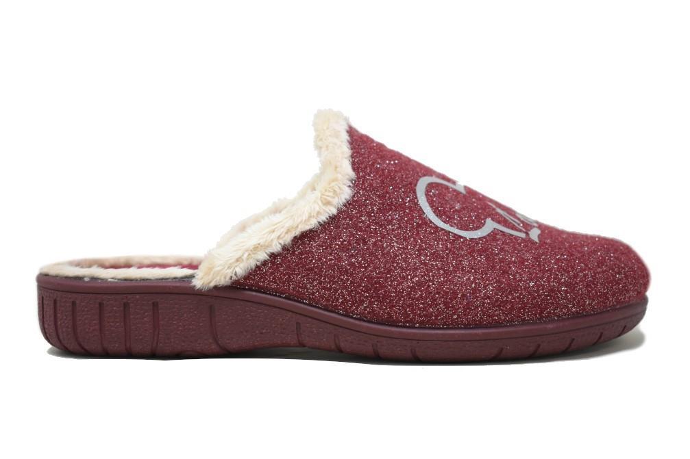Zapatillas de casa silueta Minnie Purpurina en burdeos para mujer