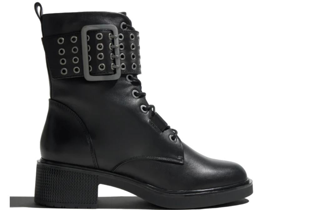 Botines militares de piel negros con cordones Regarde le Ciel Renee-01 para mujer