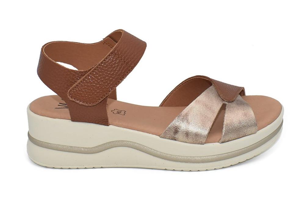 Sandalias con cuña media Cokketa 926 cuero Mujer | Piel Grabada, Plantilla Gel y Tacón Cómodo
