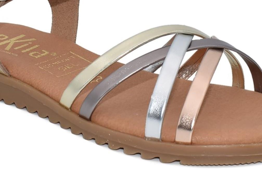 Sandalias planas Tekila 13152 en platino para mujer