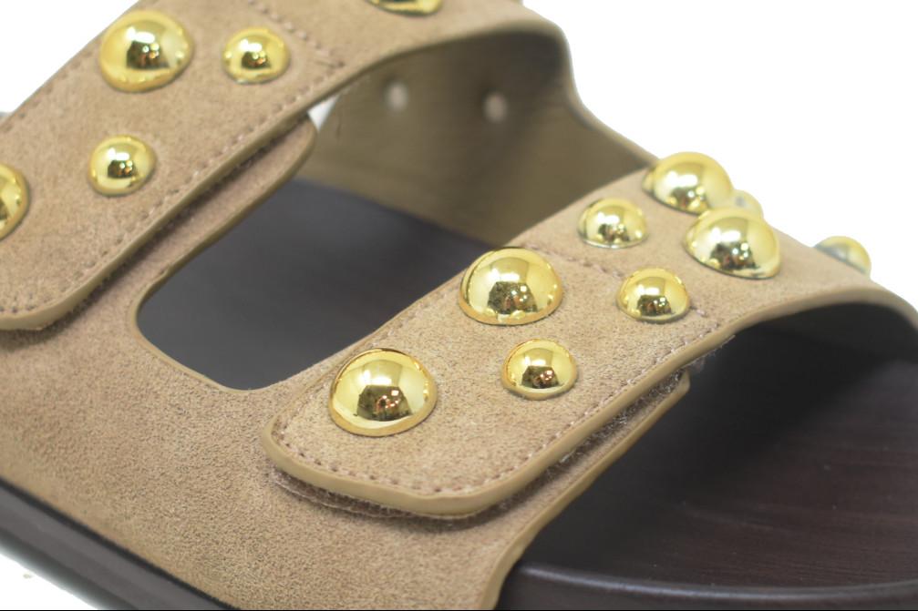 Sandalia bio de ante piedra TOP3 SF1651 para mujer | Con bolas doradas y plantilla anatómica