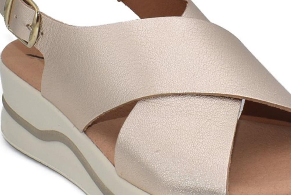 Sandalias con Cuña Cokketa 924 Platino Mujer | Piel Cruzada, Plantilla Gel y Máximo Confort