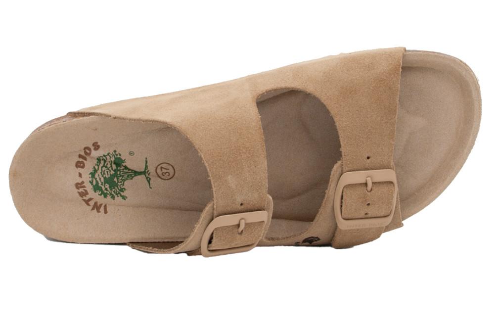 Sandalias Planas Interbios 7600 Beige para Mujer | Sandalias Anatómicas de Piel con Suela Flexible