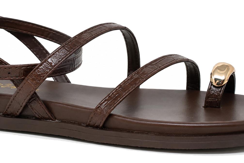 Sandalias Planas Romanas Mujer ISTERIA 1167 marrón Efecto Coco – Sandalias de Dedo Elegantes para Verano