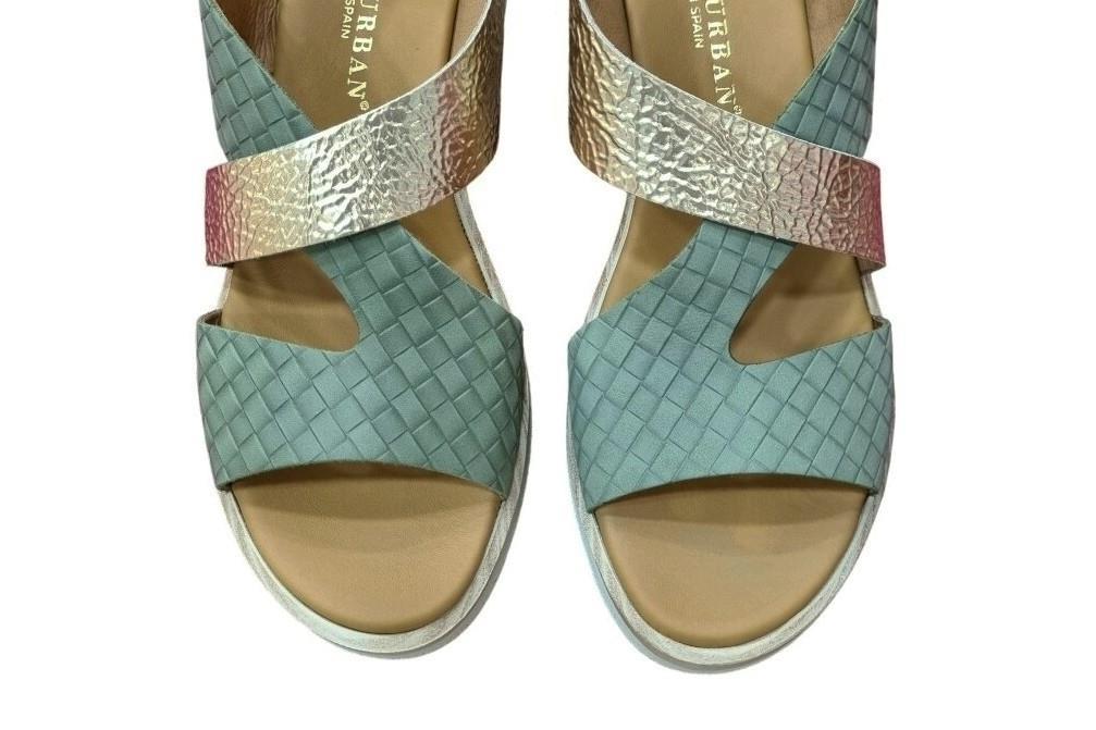 Sandalias con cuña Paula Urban 27-671 NABUK AQUA-PERLA PLATINO
