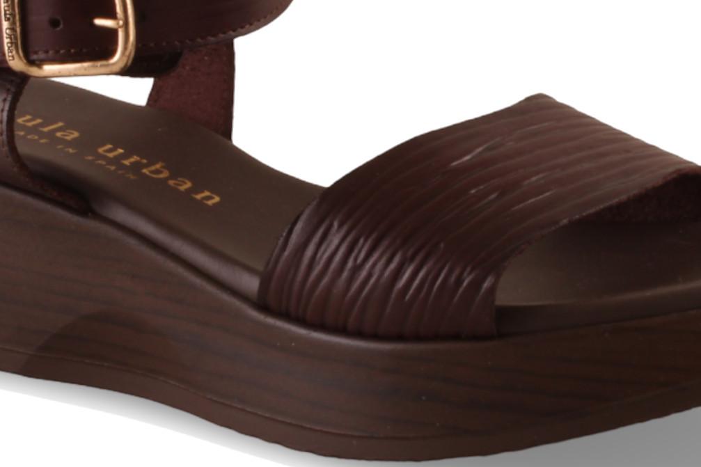 Sandalia con cuña media Paula Urban 33-2066 en marrón de Piel con Hebilla Ajustable para mujer