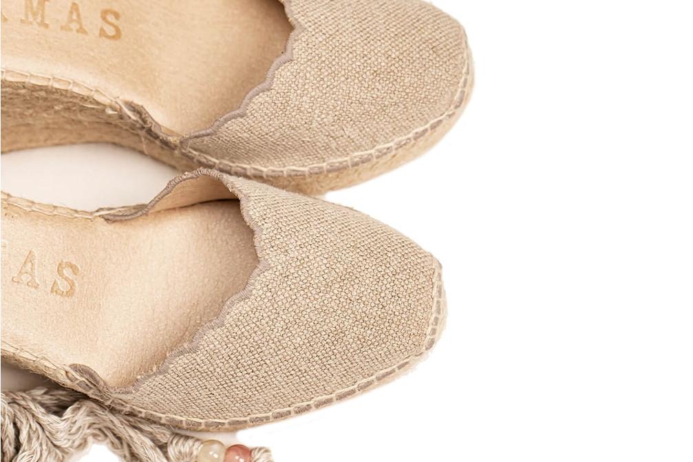 Alpargatas de cuña alta Alhamas Romero lino color piedra para mujer