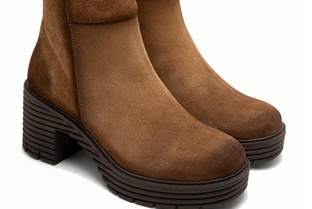 Botines de serraje Porronet Salma 4871 cuero con tacón y suela track