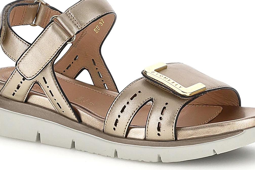 Sandalias planas Stonefly 223658 Elody 24 Oro Mujer | Piel Laminada