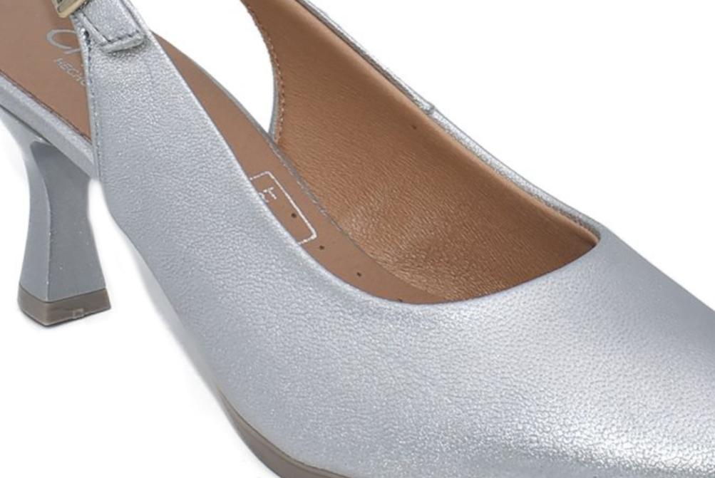 Zapatos de tacón medioDestalonados Chamby 4241 Plata Mujer | Slingback de Piel para Fiesta y Eventos