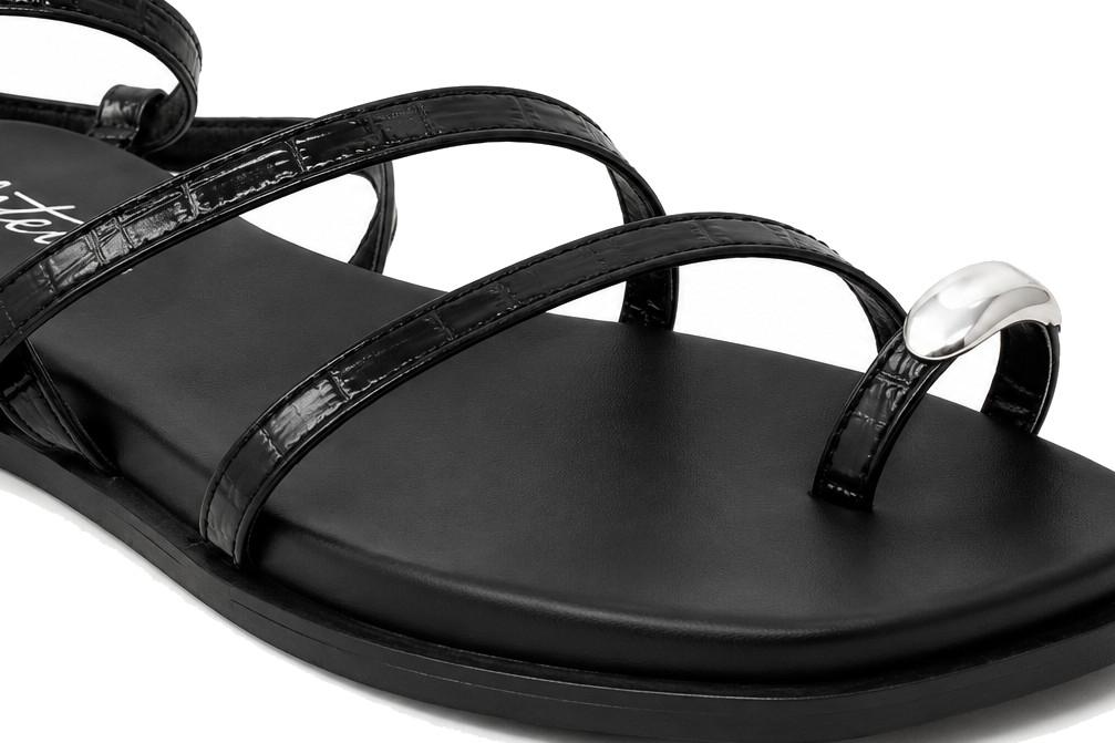 Sandalias Planas Romanas Mujer ISTERIA 1167 Negro Efecto Coco – Sandalias de Dedo Elegantes para Verano