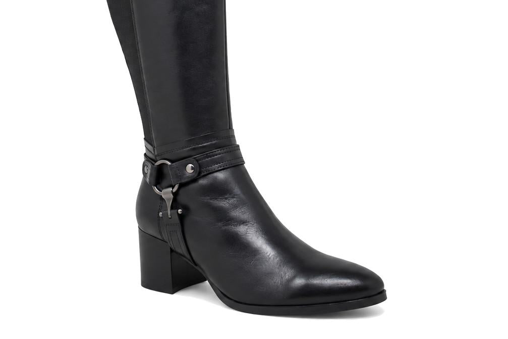 Bota alta de piel negra con hebilla Regarde le Ciel Taylor-48 para mujer