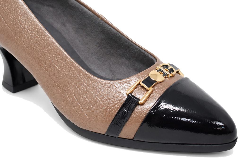 Zapatos de Tacón Cómodo Pitillos 11682 Negro Topo Mujer – Zapatos de fiesta de Piel Elegante