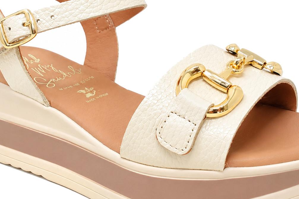 Sandalias de Cuña Mujer Oh! My Sandals 5971 Doya Beige – Plataforma Cómoda con Hebilla Ajustable y Adorno Metálico