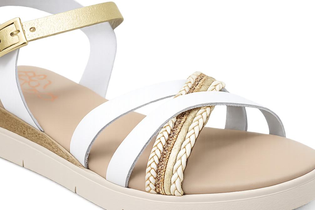 Sandalias de Cuña Porronet Fabiana Mujer Piel Blanco Oro – Elegancia Metalizada y Máximo Confort