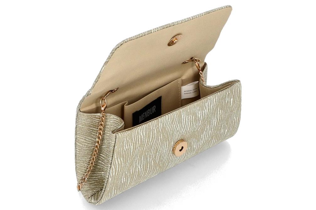 Bolso de Fiesta Menbur AMB09  tipo cartera de mano oro Metalizado con Cadena