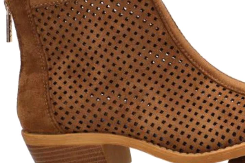 Botín calado para ETIKA Prome 31129 camel con tacón medio cómodo y cremallera lateral- Botín cowboy de verano