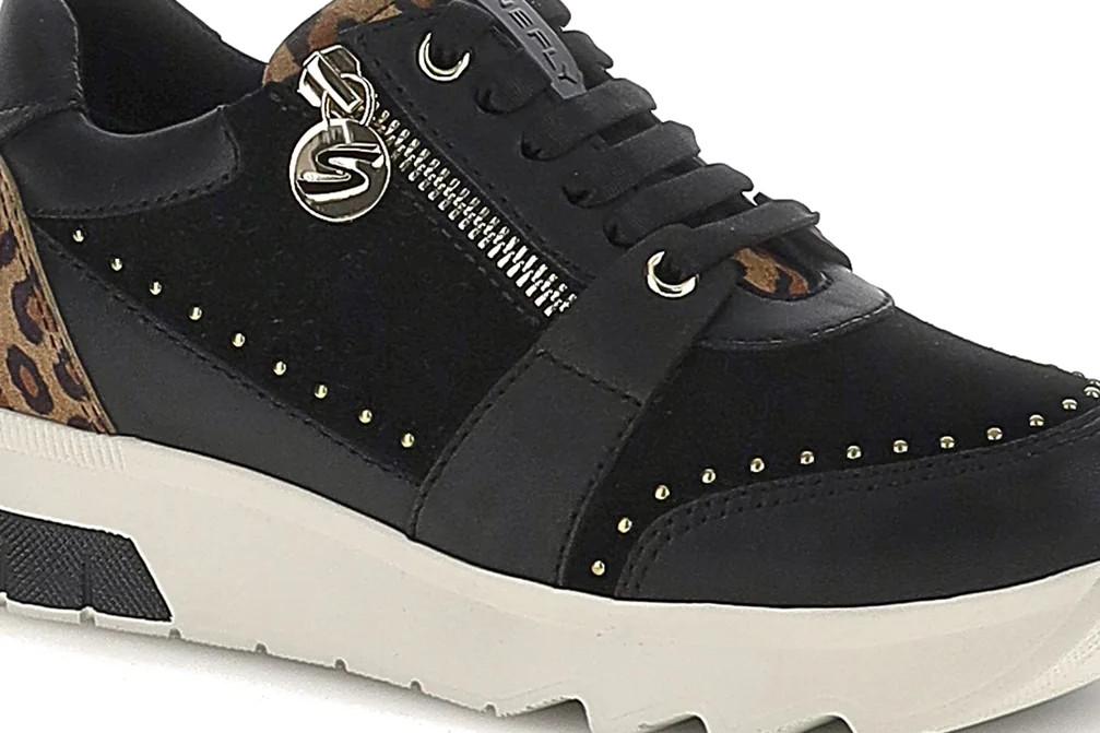 Zapatillas mujer Stonefly Spock 47 negro con tachas y animal print 223124