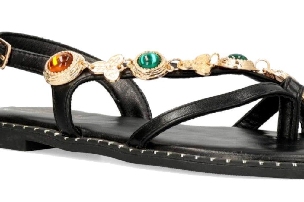 Sandalias Planas Mujer Isteria 1124 Negras | Sandalias Veganas con Hebilla y Máximo Confort