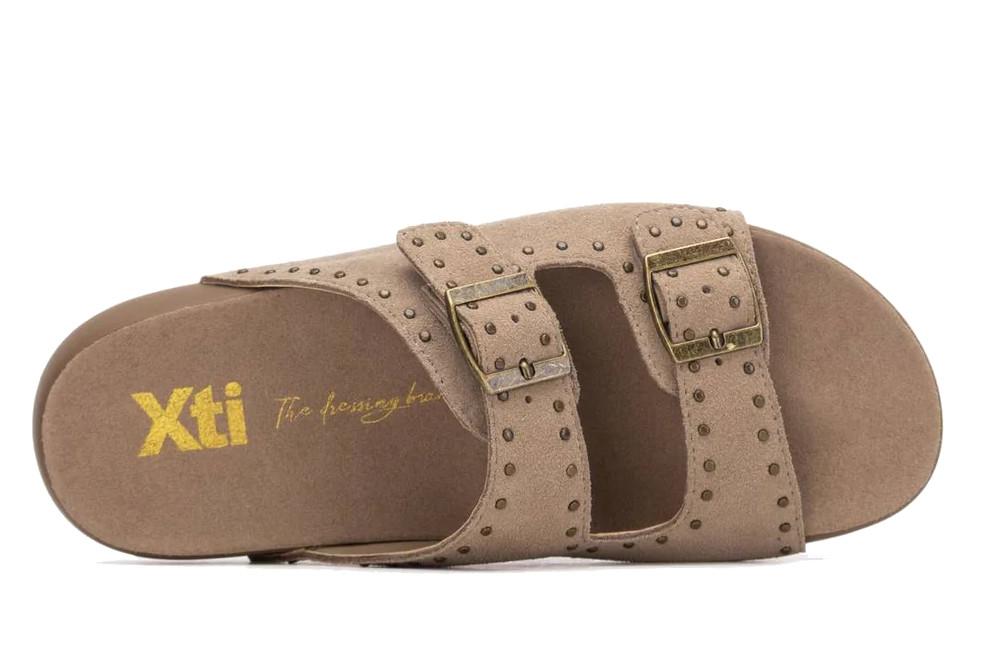 Sandalias planas bio XTI 145122 beige para mujer | Sandalias de serraje cómodas y tendencia