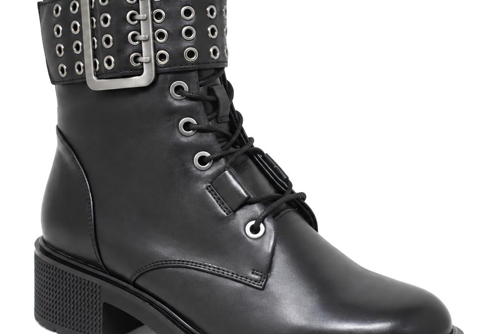 Botines militares de piel negros con cordones Regarde le Ciel Renee-01 para mujer