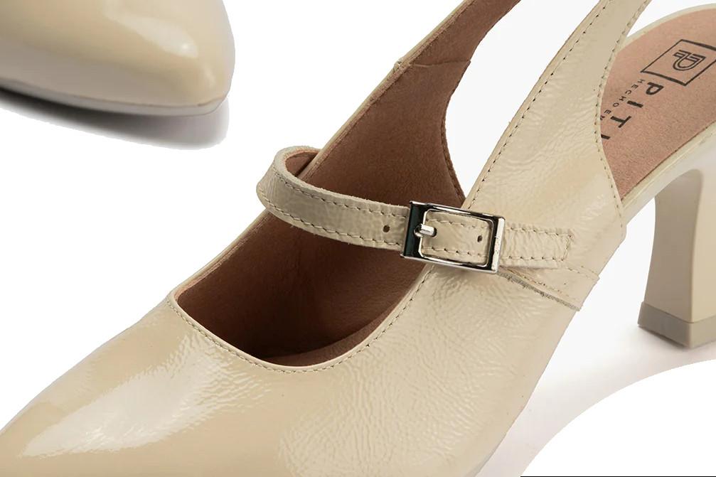 Zapato de fiesta salón destalonado Pitillos 11190 crema con tacón alto para mujer