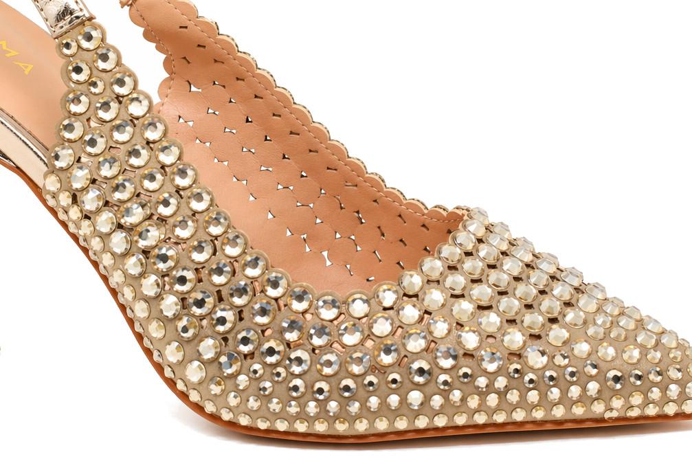 Zapato de tacón Alma en Pena V261808 en dorado con pedrería para mujer – Zapatos de fiesta