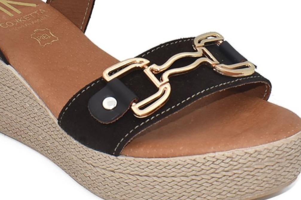 Sandalias con cuña Cokketa 510 Sandalias de Piel Marrón con detalles