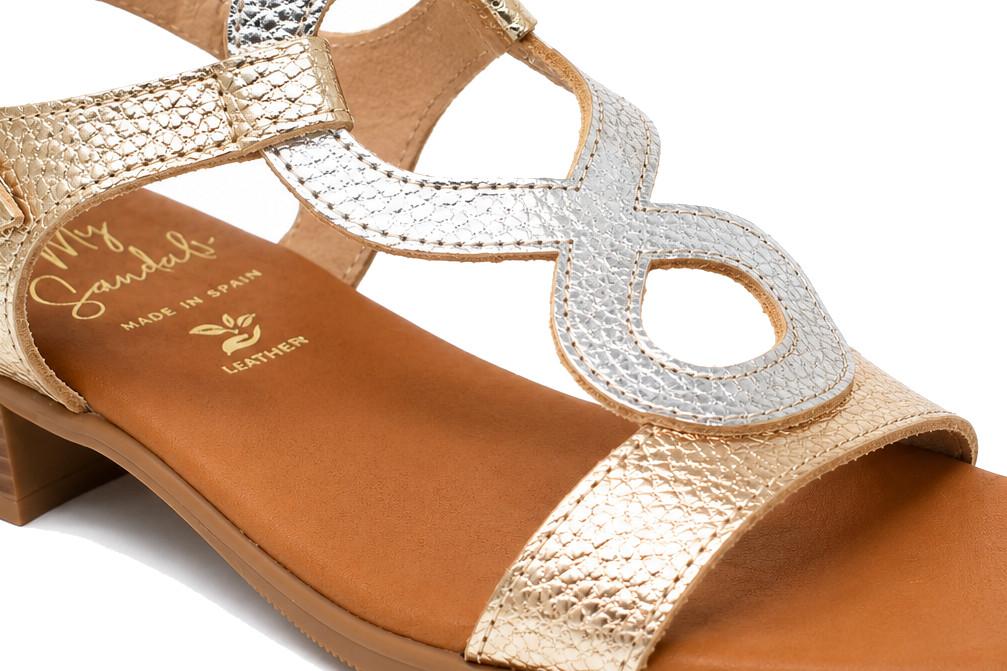 Sandalias de tacón bajo Oh! My Sandals Leila 5893 Cava para mujer – Piel Grabada, Tacón Cómodo y Diseño Elegante
