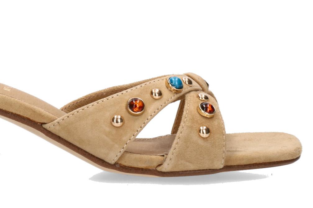 Mules de Tacón Aclys Milano 02 de Ante Beige con Strass para Mujer
