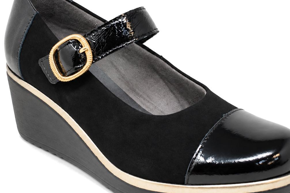 Merceditas Pitillos 20532 Negro Mujer – Zapatos de Piel con Cuña Cómoda