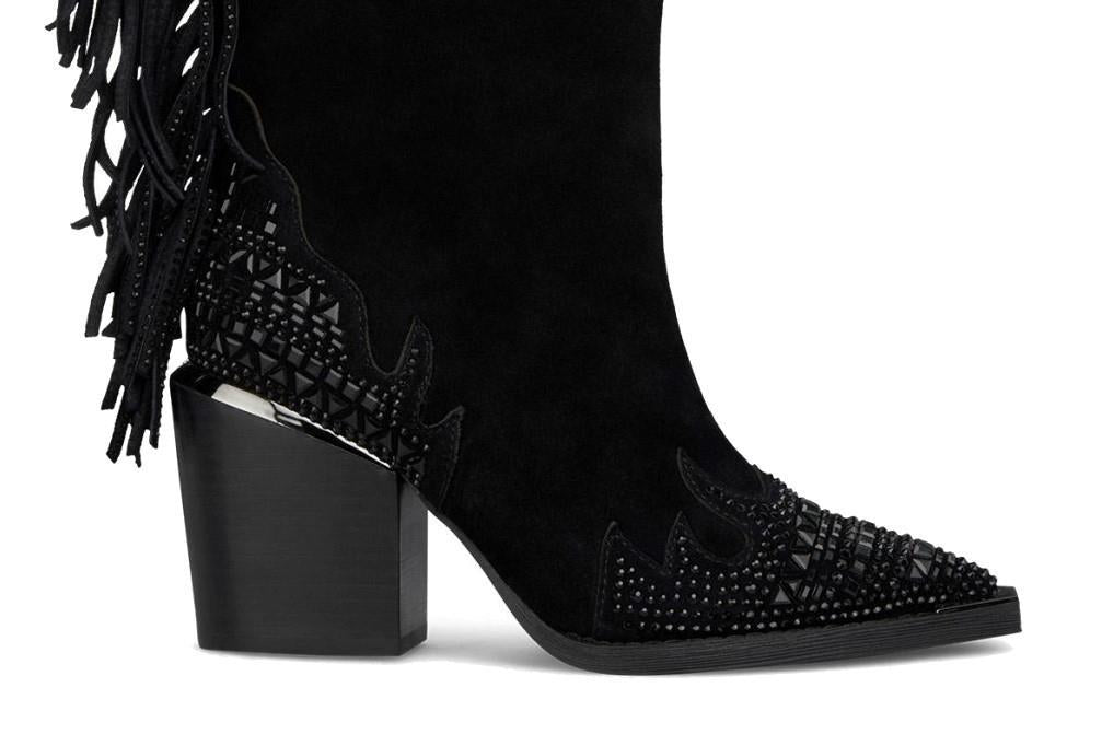 Botas cowboy con flecos Alma en Pena I240506 en negro para mujer
