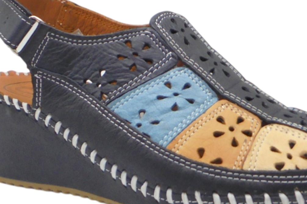 Sandalias cómodas Erase 793-60 Marino para Mujer de Piel con Cuña y Puntera Cerrada | Comodidad y Estilo