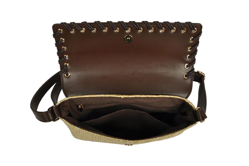 Bolso Bandolera ETIKA Linosa B30144 Chocolate para Mujer de Rafia con Asa Intercambiable