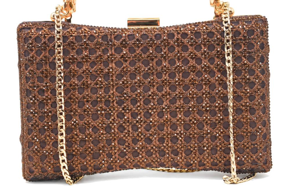 Clutch de fiesta Menbur BMB28 bronce con pedrería y cadena
