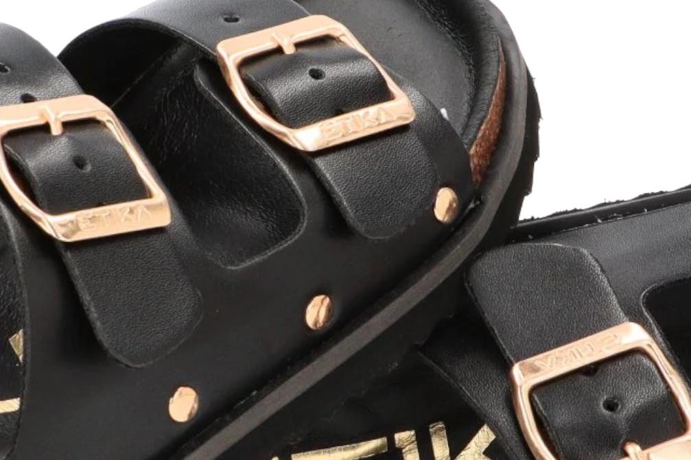 Sandalias planas Bio ETIKA Montesolaro 10096 Negras para Mujer con Hebillas y Plantilla de Piel