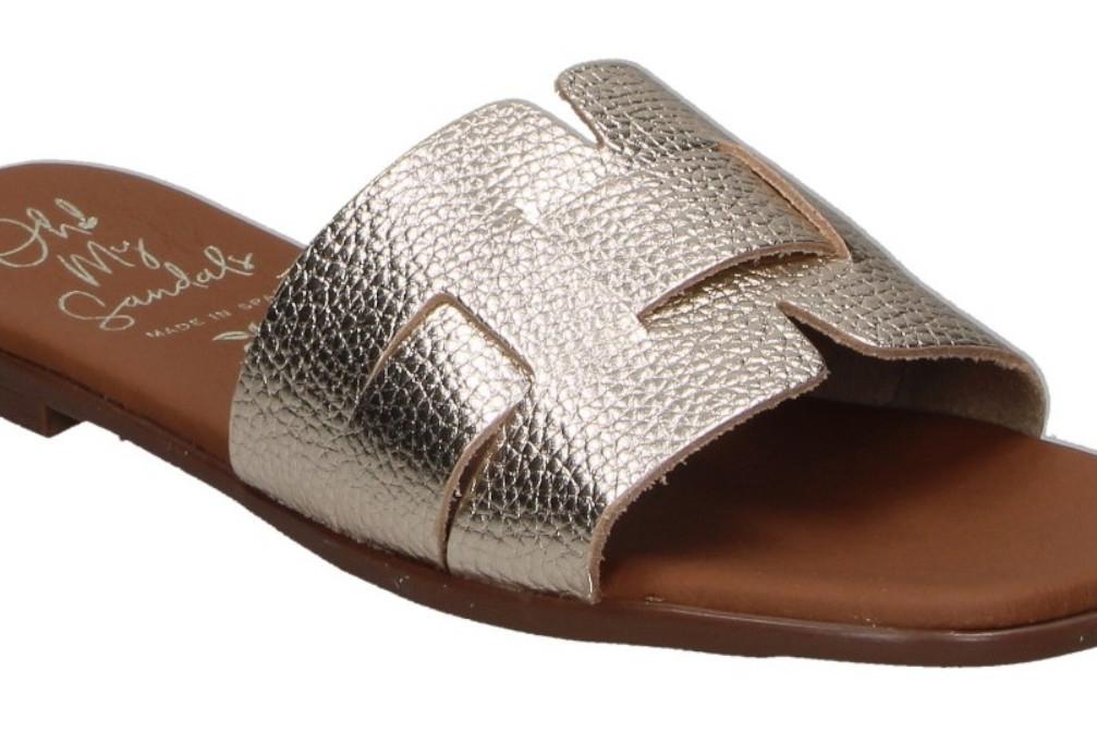 Sandalias planas Oh! My Sandals Alexia 5800 Champán para mujer – de pala Metalizada y Máxima Comodidad